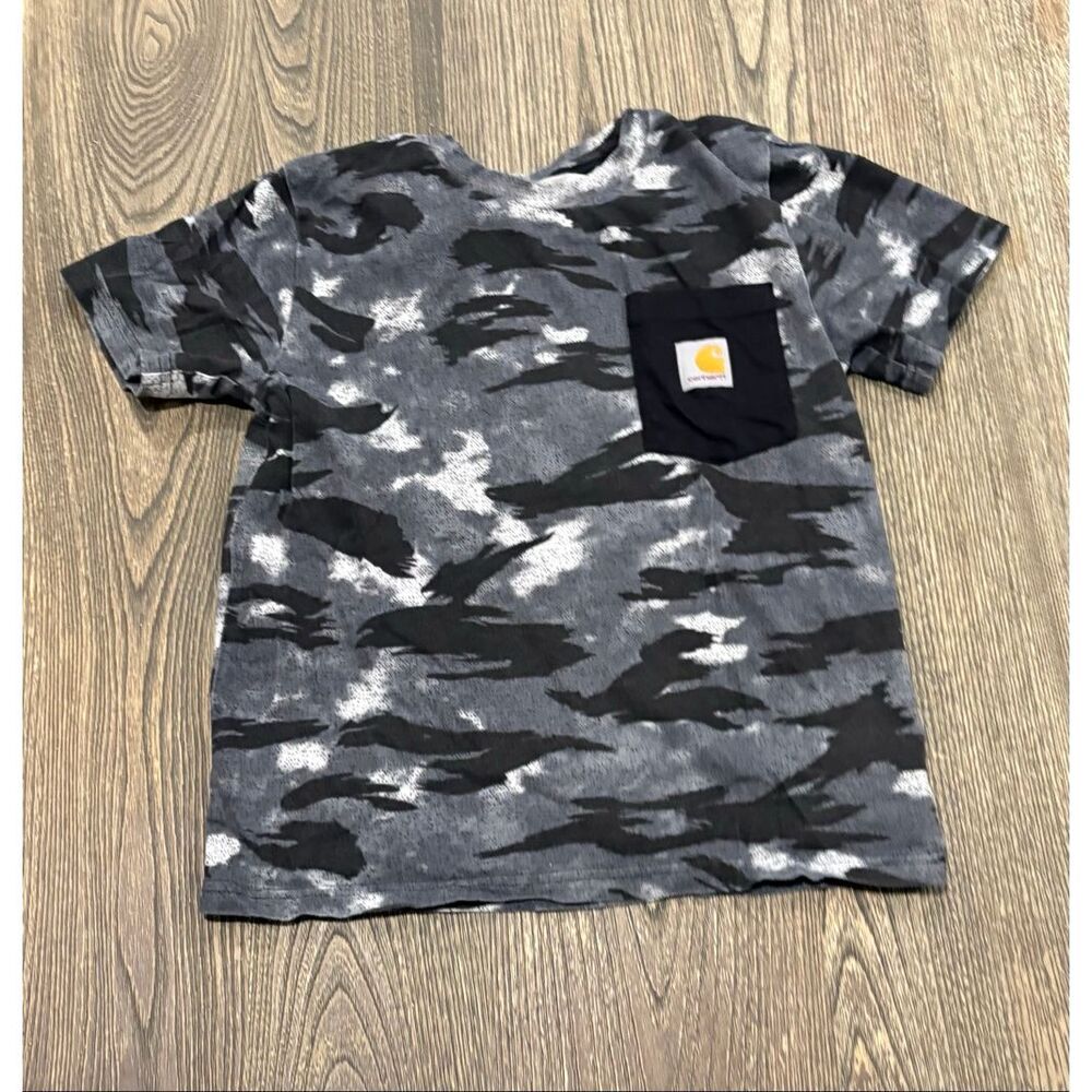 Carhartt Youth Boys Cotton T-Shirt Short Sleeve Crewneck Camo Black Gray Size S